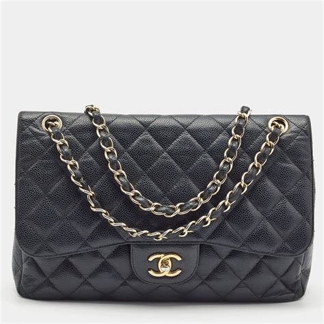 chanel black quilted caviar leather classic jumbo double flap bag|2012 Jumbo Classic Caviar Double Flap shoulder bag .